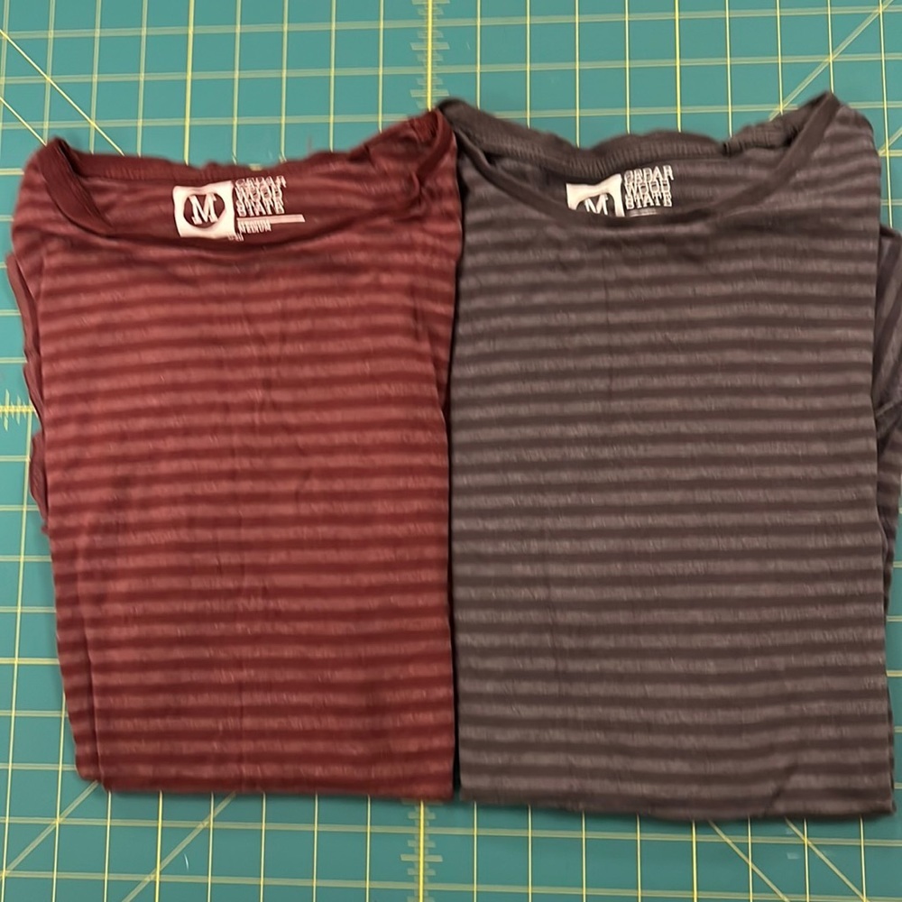 2 Mens t shirts cedar wood state stripes